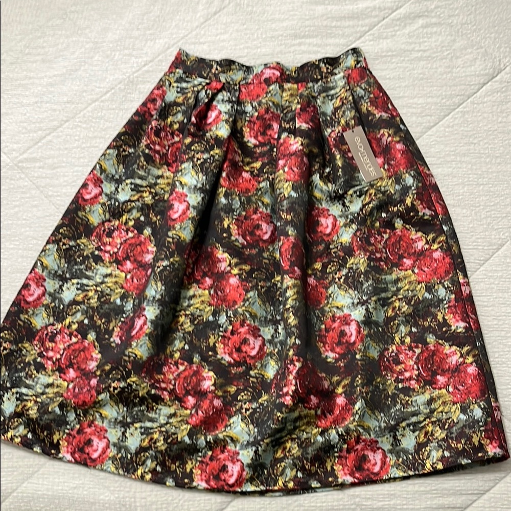 Floral Skirt with Red and Green Accents